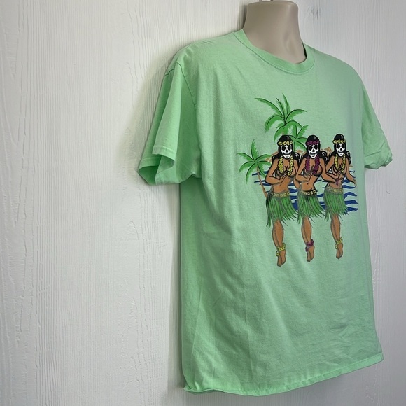 Spencer’s - Neon Green Skull Hula Girl Colorful Graphic Short Sleeve T Shirt L - Picture 4 of 9